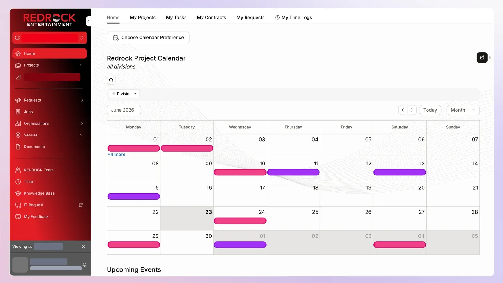 A sample Noloco workspace with a project calendar across divisions