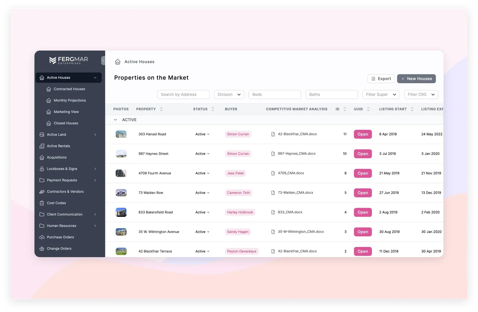 Fergmar’s Noloco portal, listing properties on the market